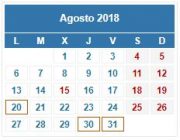 Calendario Contribuyente. AGOSTO 2018