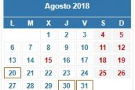 Calendario Contribuyente. AGOSTO 2018