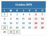 Calendario Contribuyente. OCTUBRE 2018