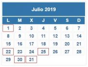 Calendario Contribuyente. JULIO 2019