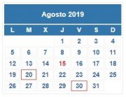 Calendario Contribuyente. AGOSTO 2019