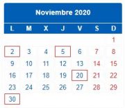 Calendario Contribuyente. NOVIEMBRE 2020