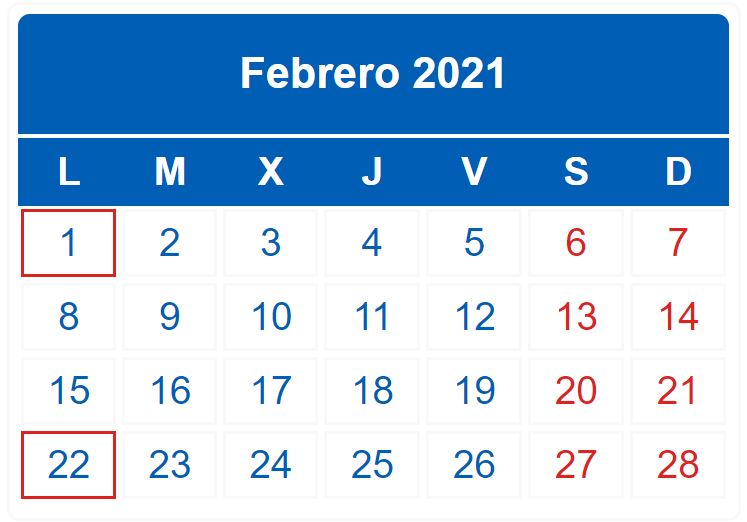 Calendario contribuyente. Febrero 2021