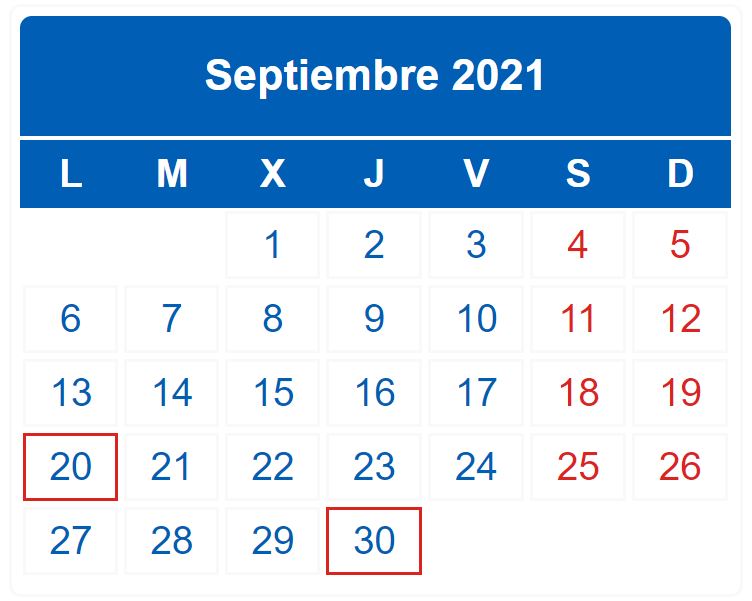 Calendario contribuyente. Septiembre 2021