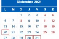 Calendario contribuyente. Diciembre 2021