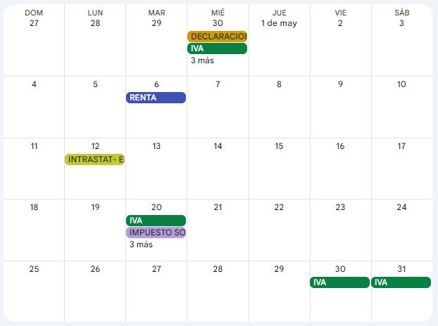 Calendario contribuyente. Mayo 2025