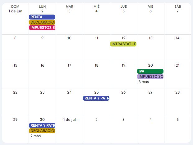 Calendario contribuyente. Junio 2025