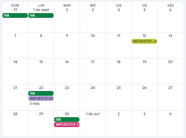 Calendario contribuyente. Septiembre 2025