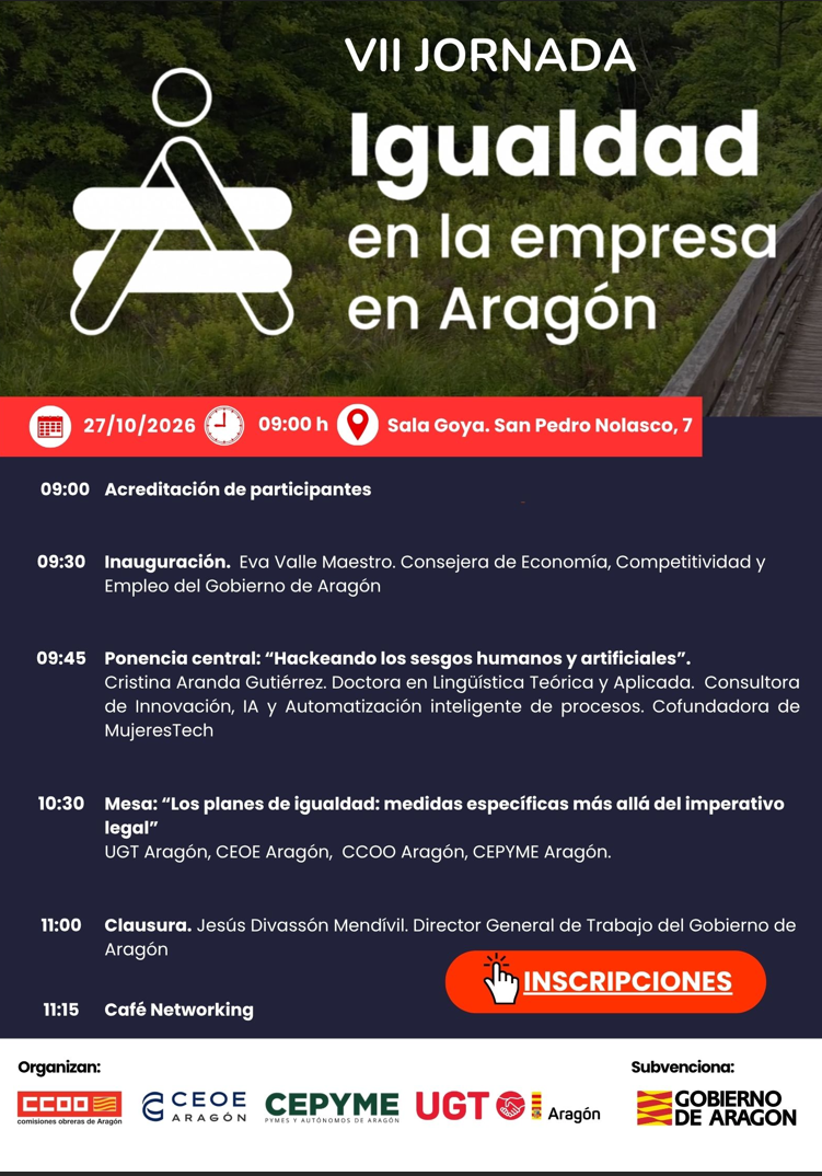 El 27 de octubre vuelve una nueva edición de la Jornada Igualdad en la Empresa en Aragón