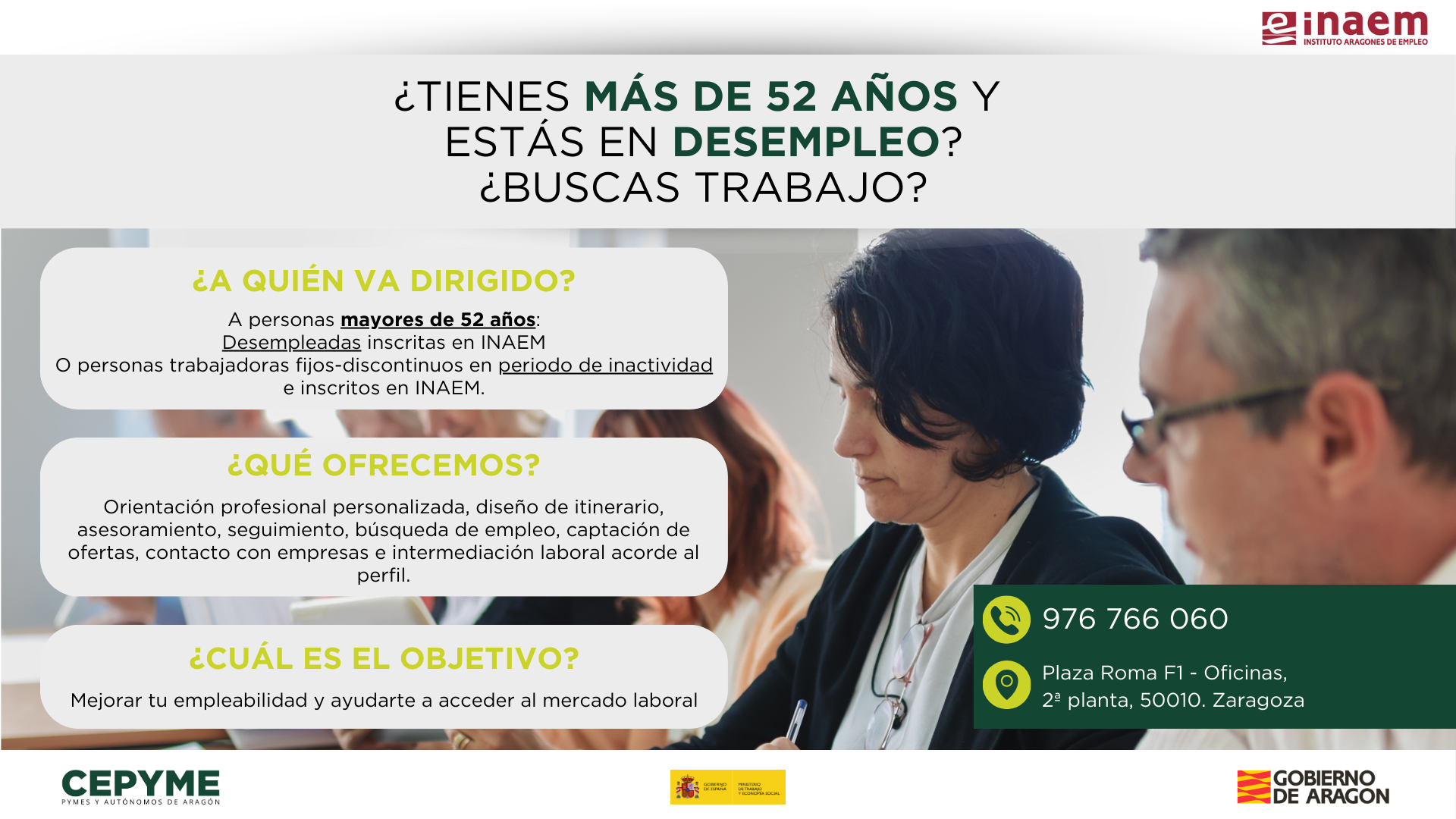 CEPYME Aragón busca personas mayores de 52 años desempleadas